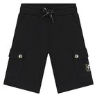 Younger Boys Black Logo Shorts, 1, hi-res