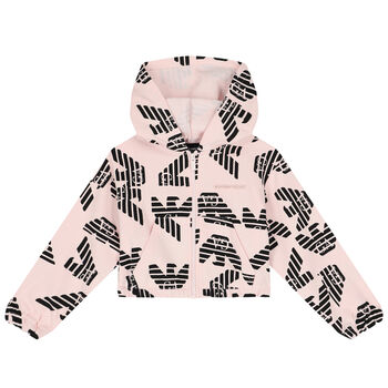 Girls Pink Logo Hooded Zip Up Top
