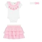 Baby Girls White & Pink Rose Tulle Skirt Set, 1, hi-res
