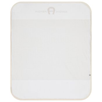 White & Beige Logo Baby Blanket