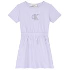 Girls Purple Glittery Logo Dress, 2, hi-res
