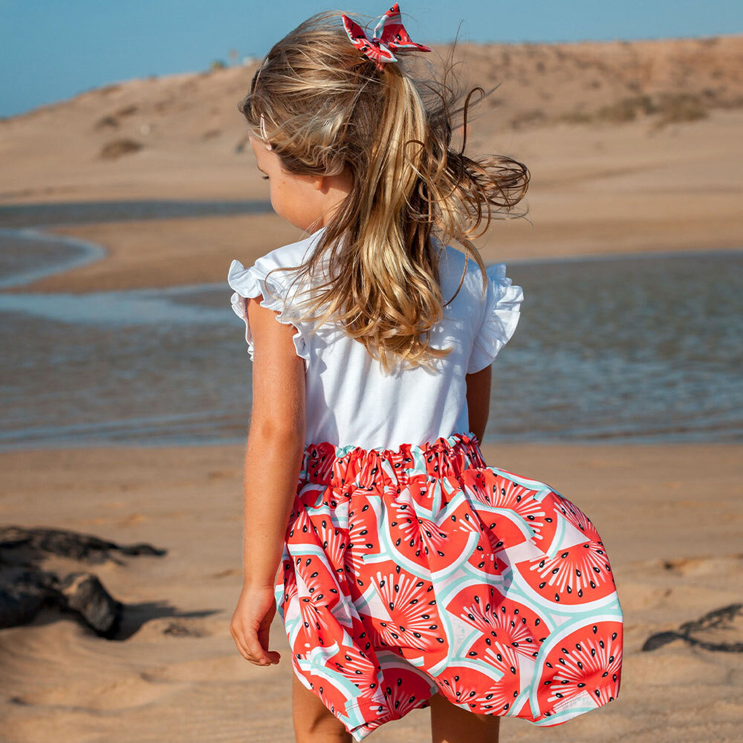Girls White & Red Watermelon Dress, 1, hi-res