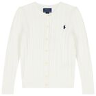 Girls Ivory Logo Cable Knit Cardigan, 1, hi-res