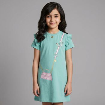 Younger Girls Green Bag Logo Dress