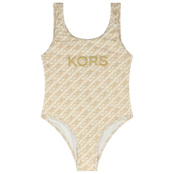 Girls Beige Logo Swimsuit