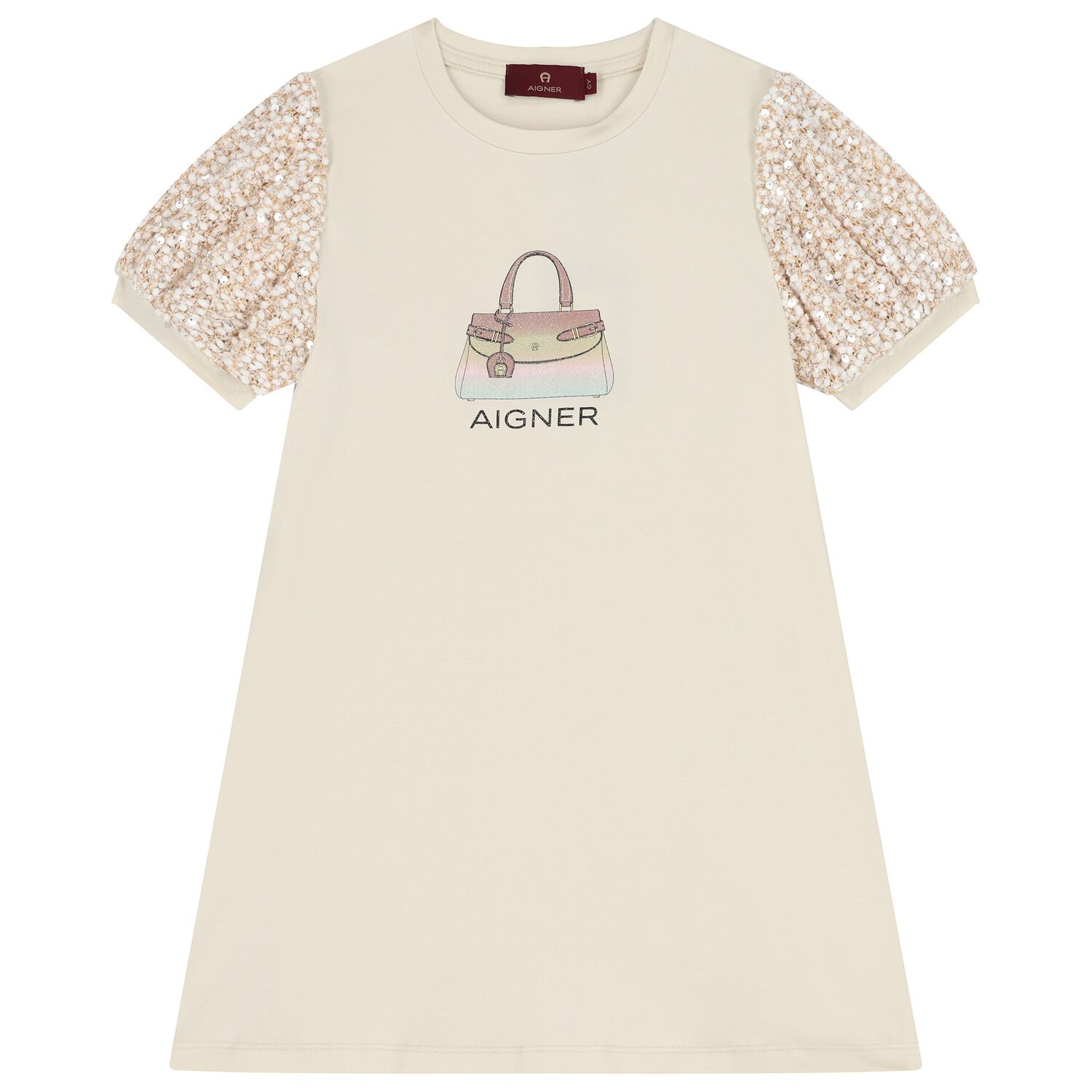 Girls Ivory Bag Logo Dress, 1, hi-res