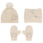 Younger Girls Ivory Knitted 3 Piece Set, 1, hi-res