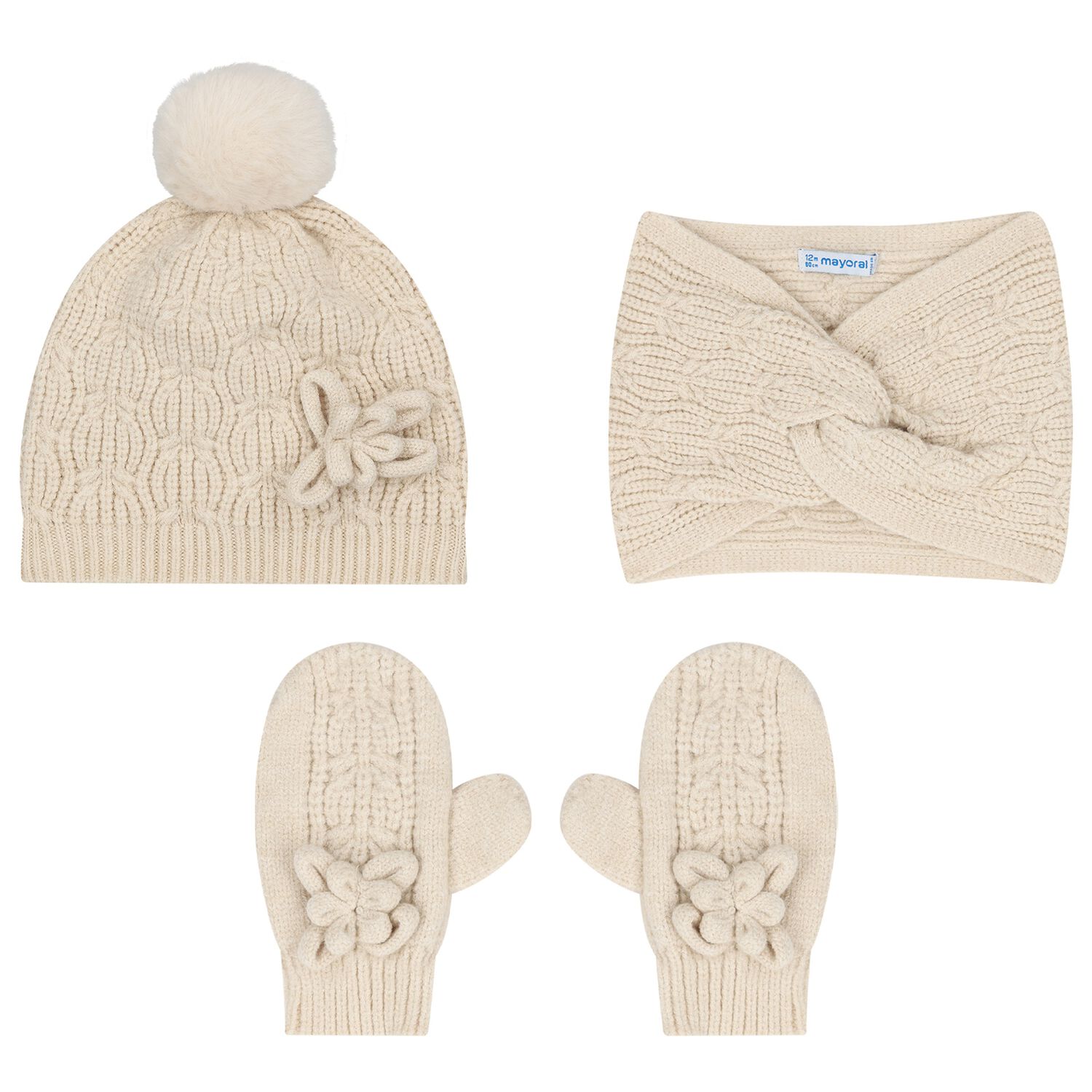 Younger Girls Ivory Knitted 3 Piece Set, 1, hi-res