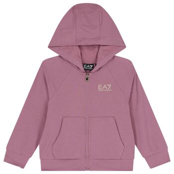 Girls Pink Logo Hooded Zip Up Top