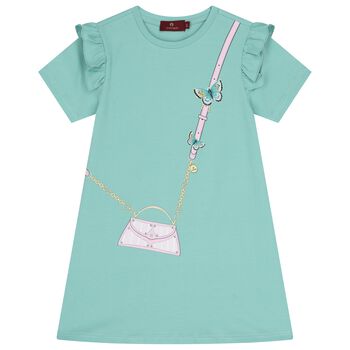 Girls Green Bag Logo Dress 
