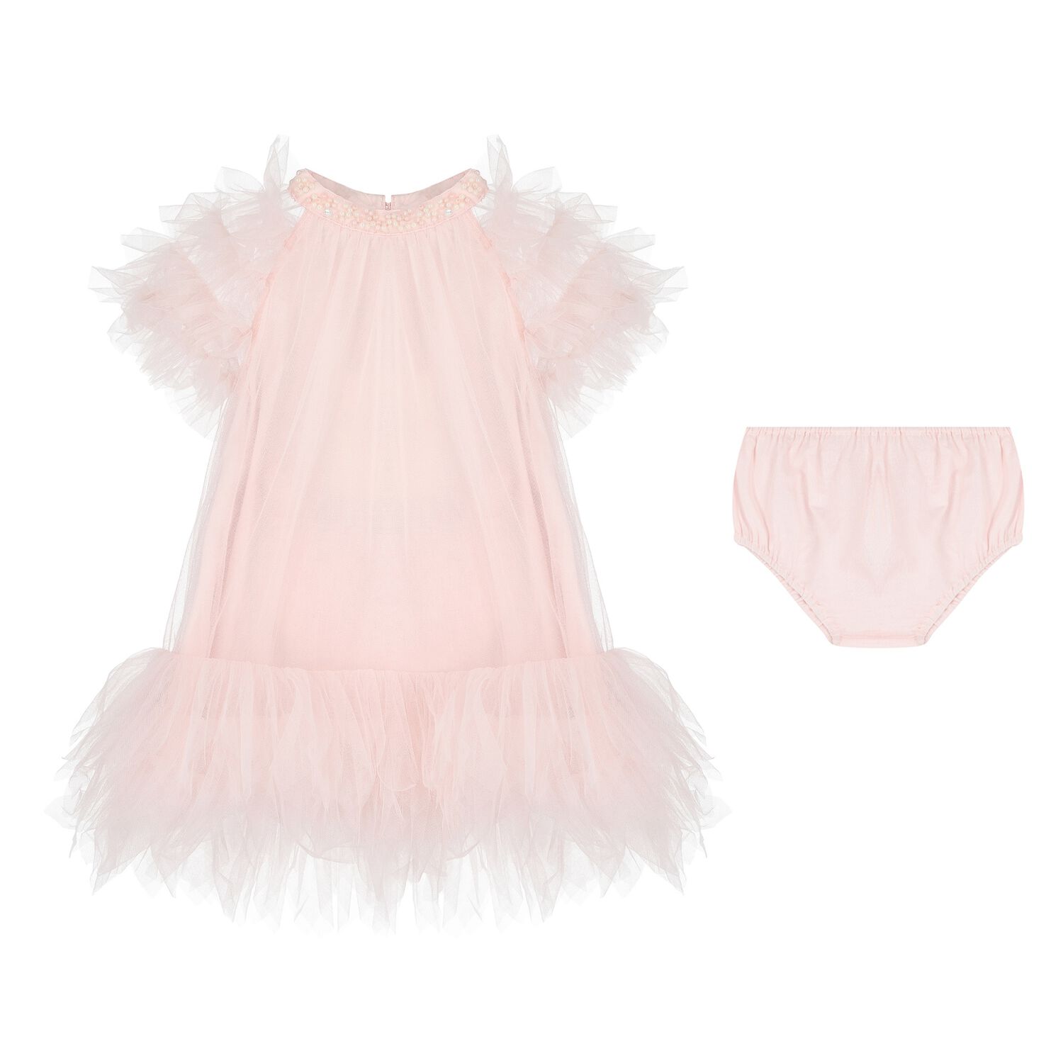 Baby Girls Pink Ruffled Tulle Dress Set, 1, hi-res image number null