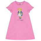 Girls Pink Cotton Polo Bear Dress, 1, hi-res