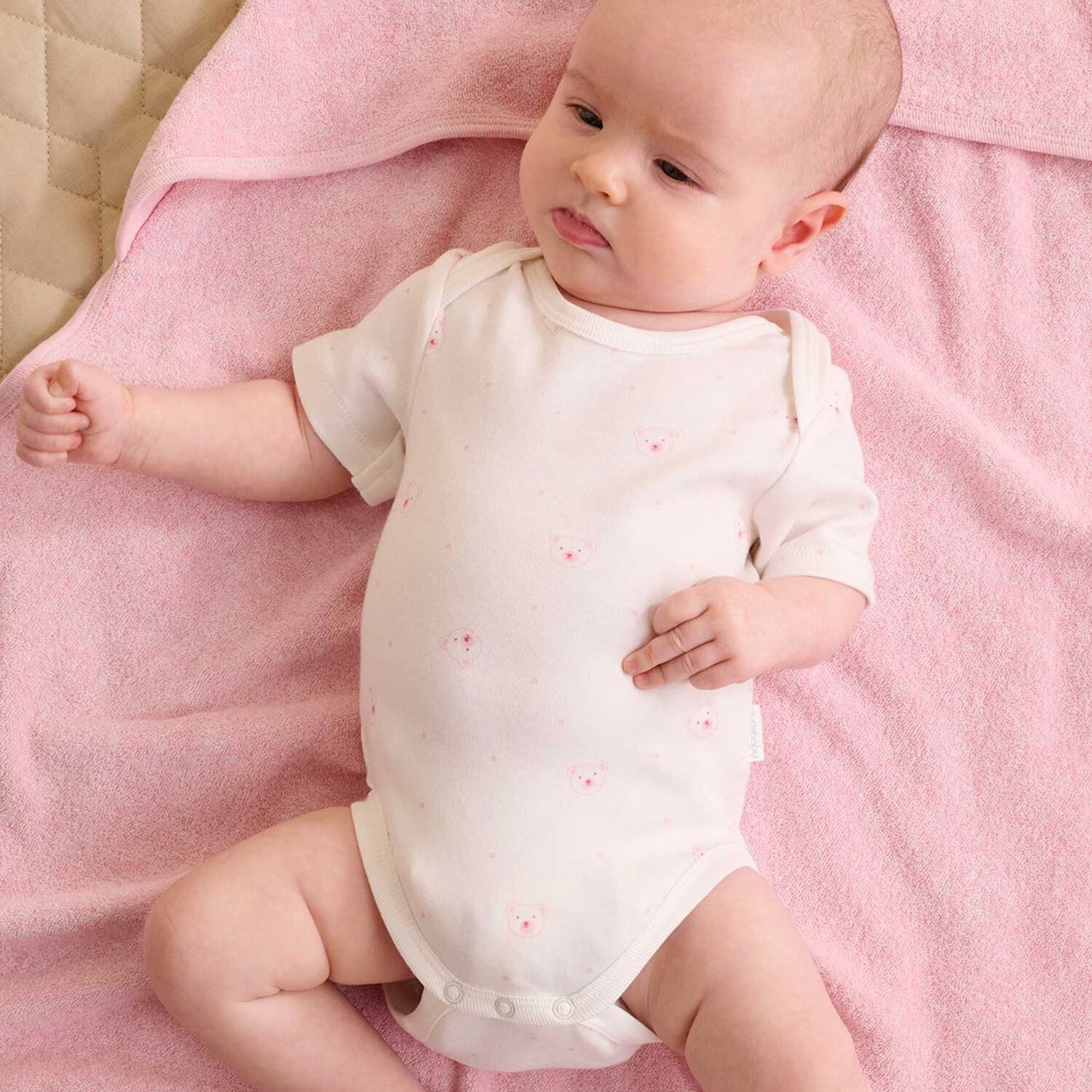 Baby Girls Pink Teddy Bear Hooded Towel, 2, hi-res