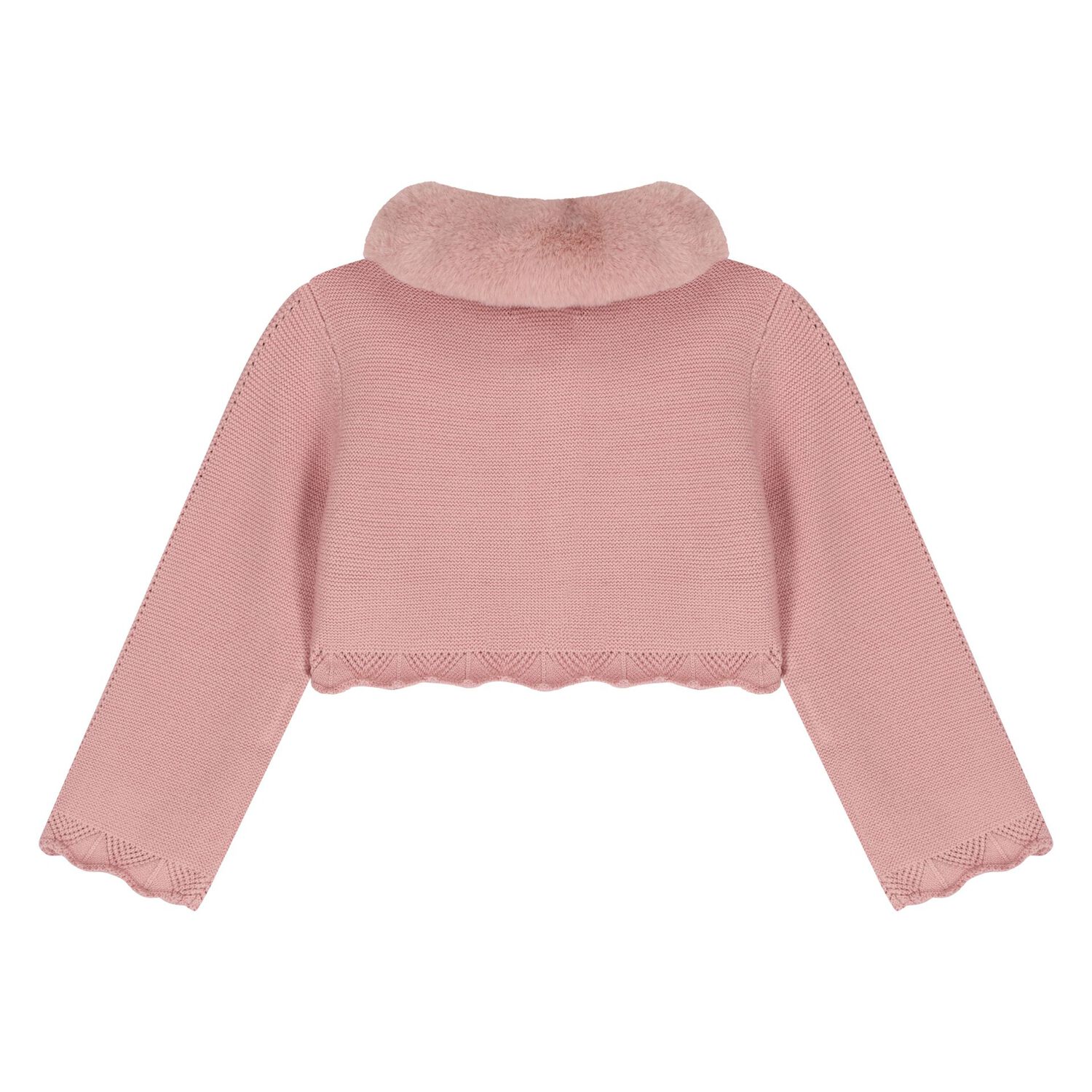 Younger Girls Pink Faux Fur Collar Cardigan, 2, hi-res