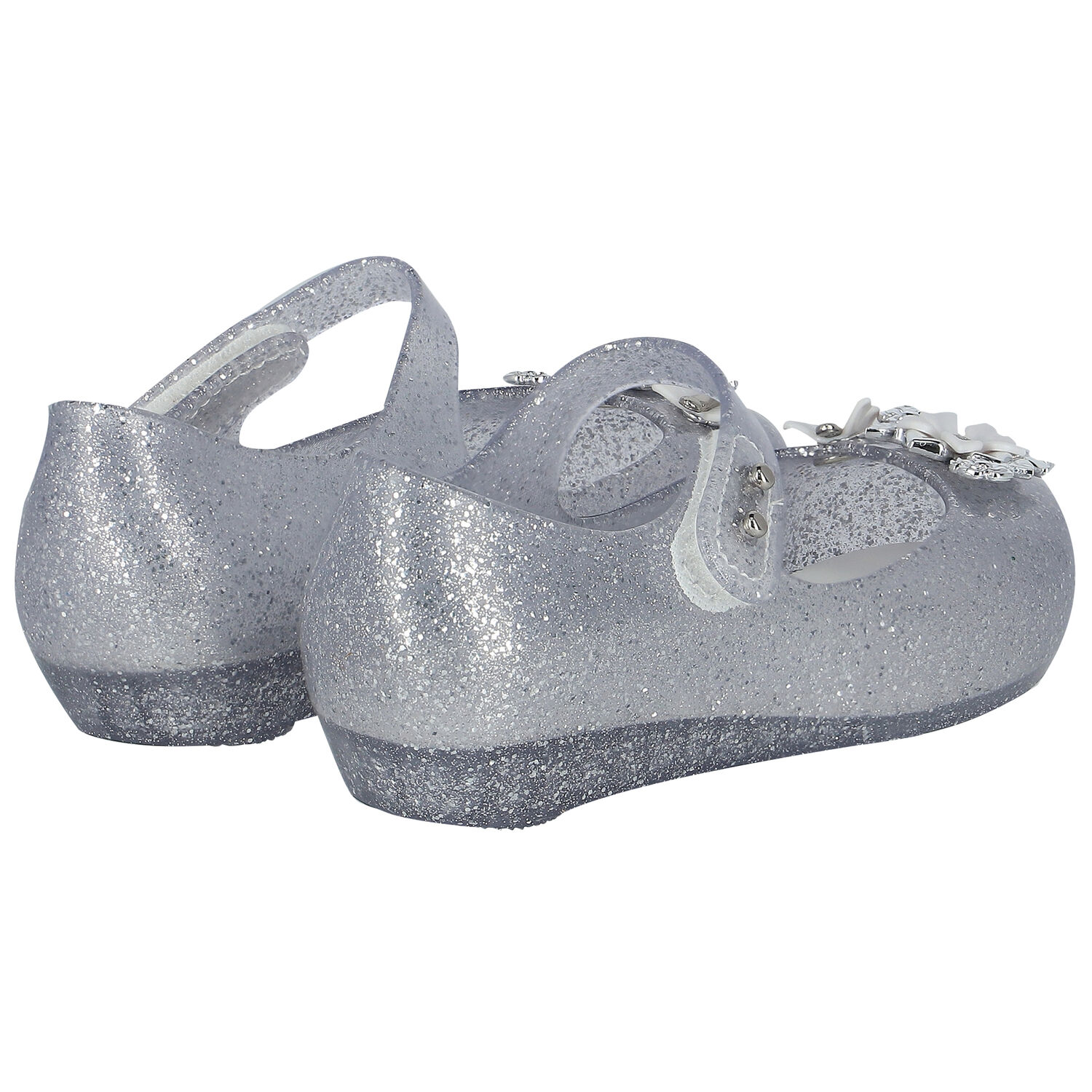 Younger Girls Silver Flower Jelly Shoes, 3, hi-res image number null