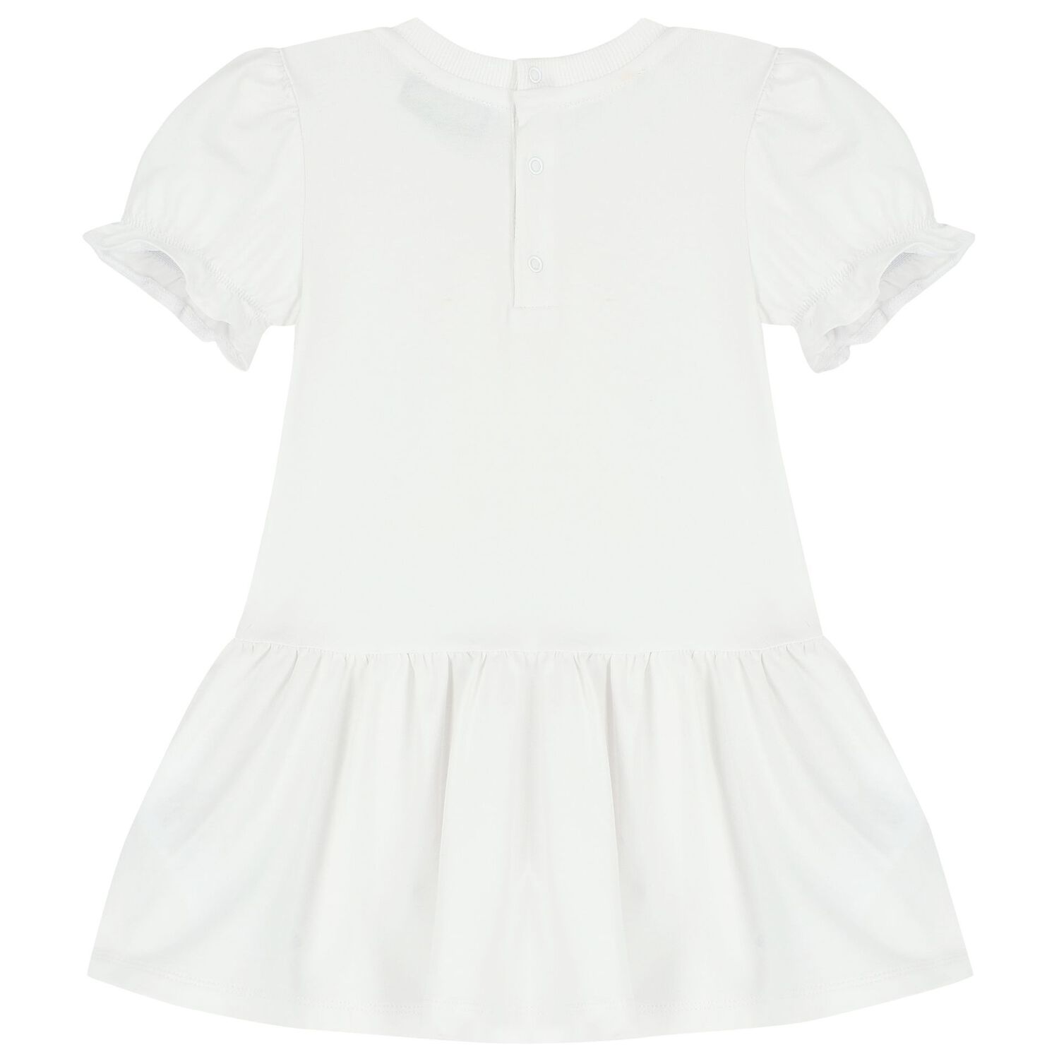 Younger Girls White Teddy Bear Logo Dress, 1, hi-res