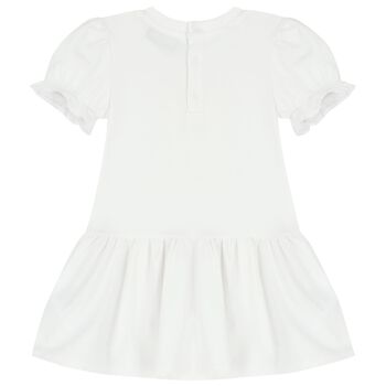 Younger Girls White Teddy Bear Logo Dress