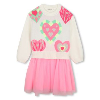 Girls Ivory & Pink Knitted Dress
