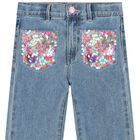 Girls Blue Denim Sequin Jeans, 1, hi-res