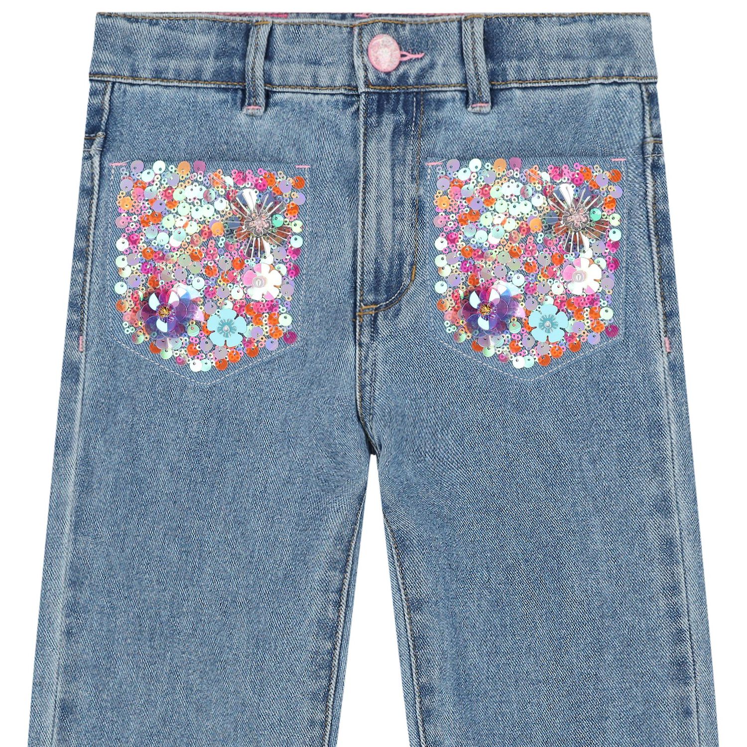 Girls Blue Denim Sequin Jeans, 1, hi-res image number null
