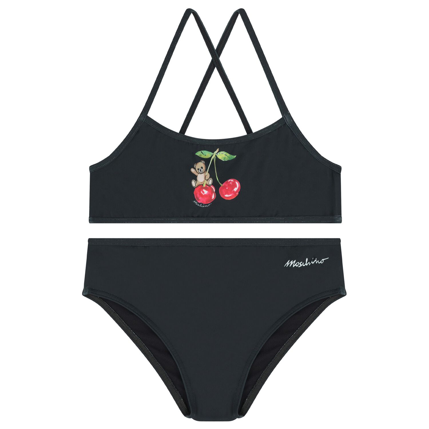 Girls Black Cherry & Teddy Bear Bikini , 1, hi-res