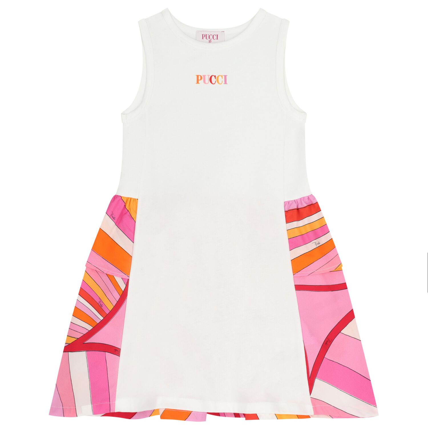 Girls White & Pink Logo Flared Dress , 2, hi-res