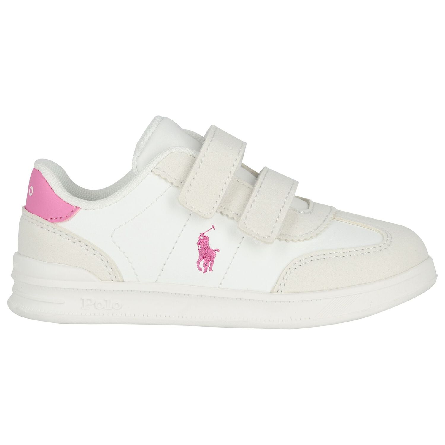 Girls White & Pink Logo Trainers , 1, hi-res