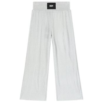 Girls Silver Plissé Logo Trousers