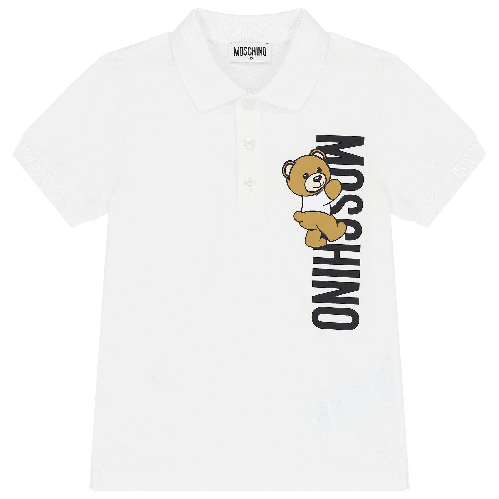 Moschino Boys White Teddy Bear Logo Polo Shirt Junior Couture UK