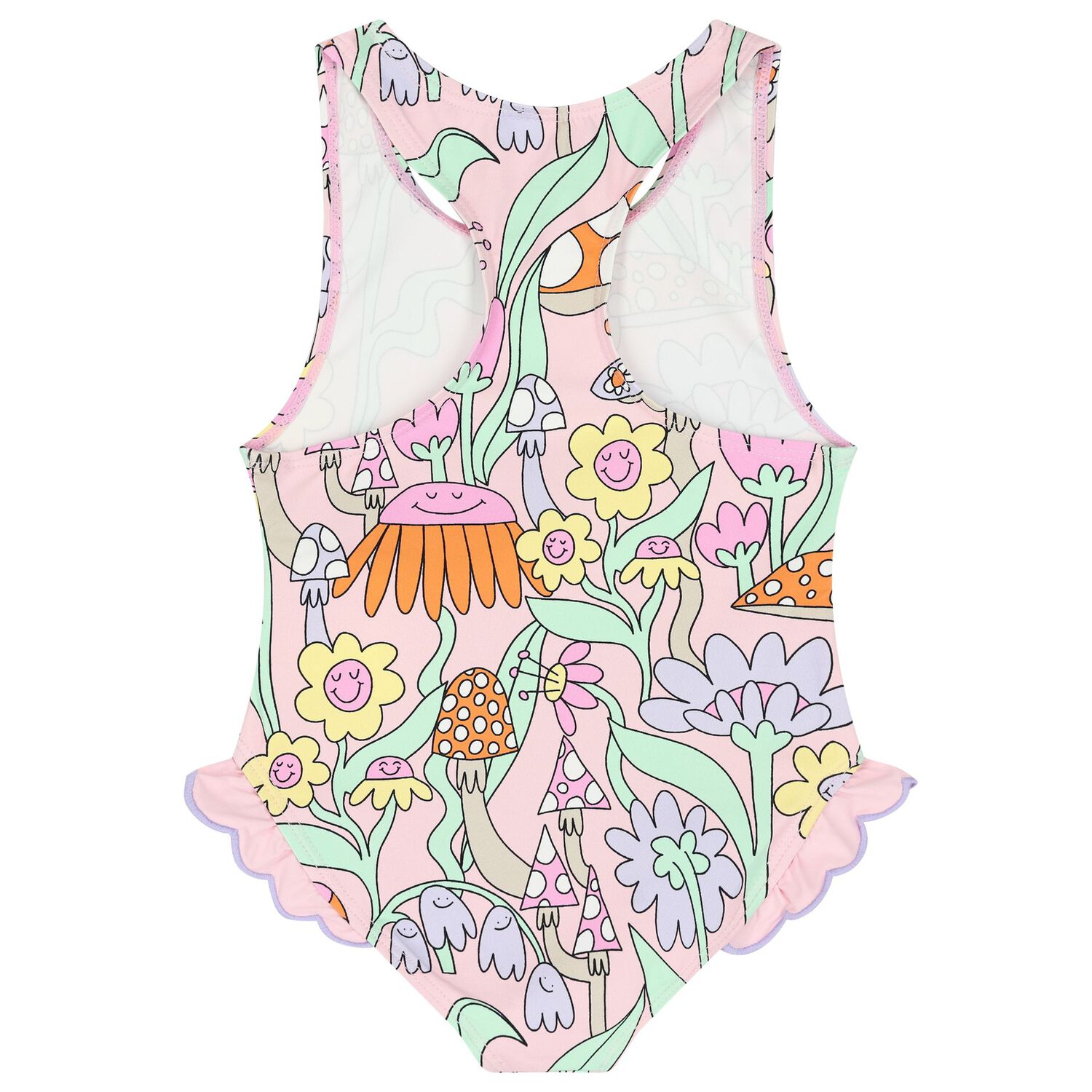 Girls Pink Flower Swimsuit, 1, hi-res