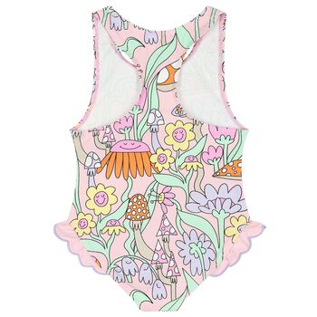Girls Pink Flower Swimsuit