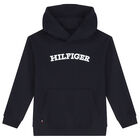 Boys Navy Logo Hooded Top, 1, hi-res