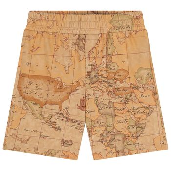 Boys Beige Geo Map Shorts