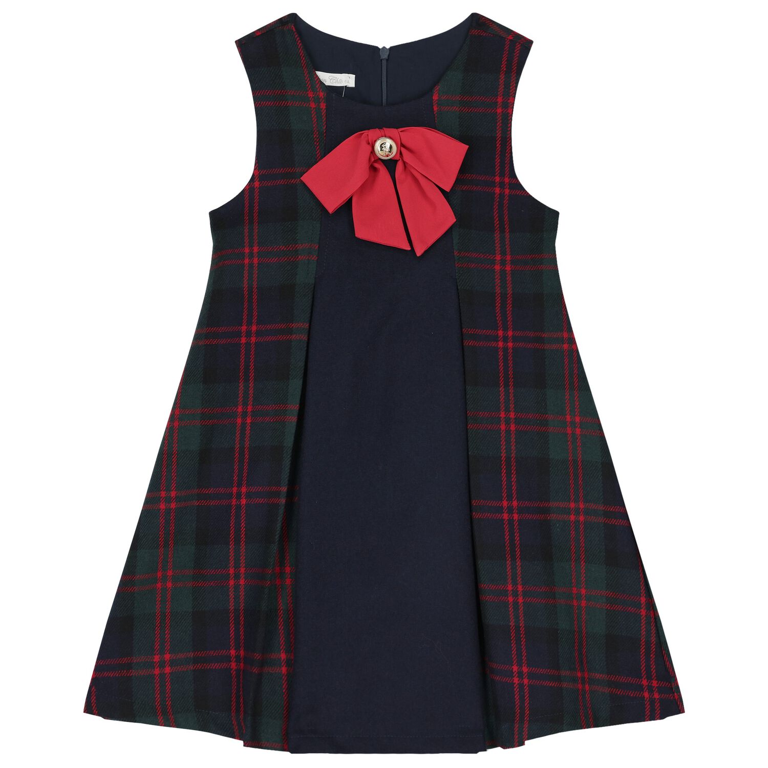 Girls Navy Blue & Green Tartan Dress, 1, hi-res image number null