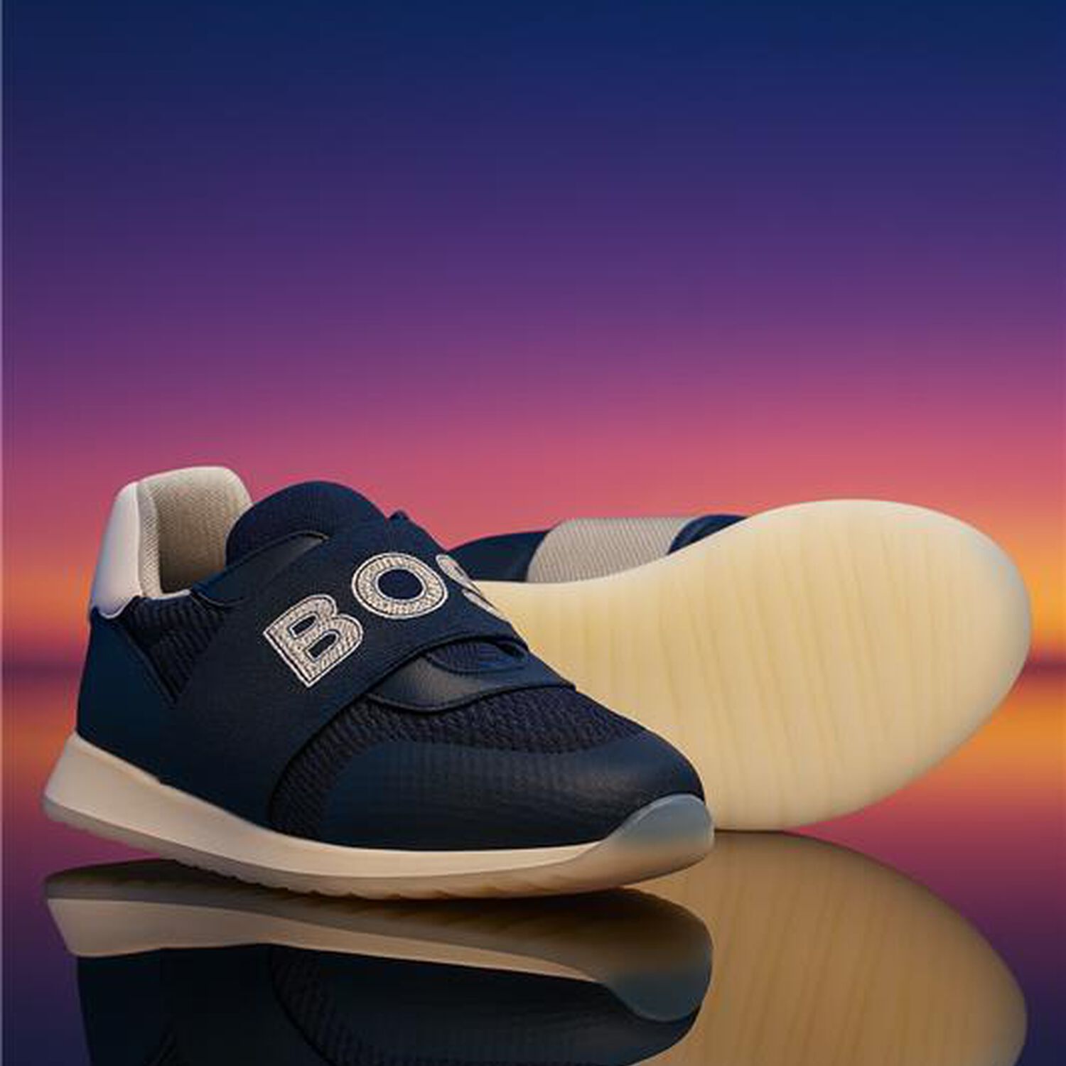 Boys Navy Blue Logo Trainers, 2, hi-res image number null