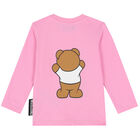 Pink Teddy Logo Long Sleeve Top, 3, hi-res