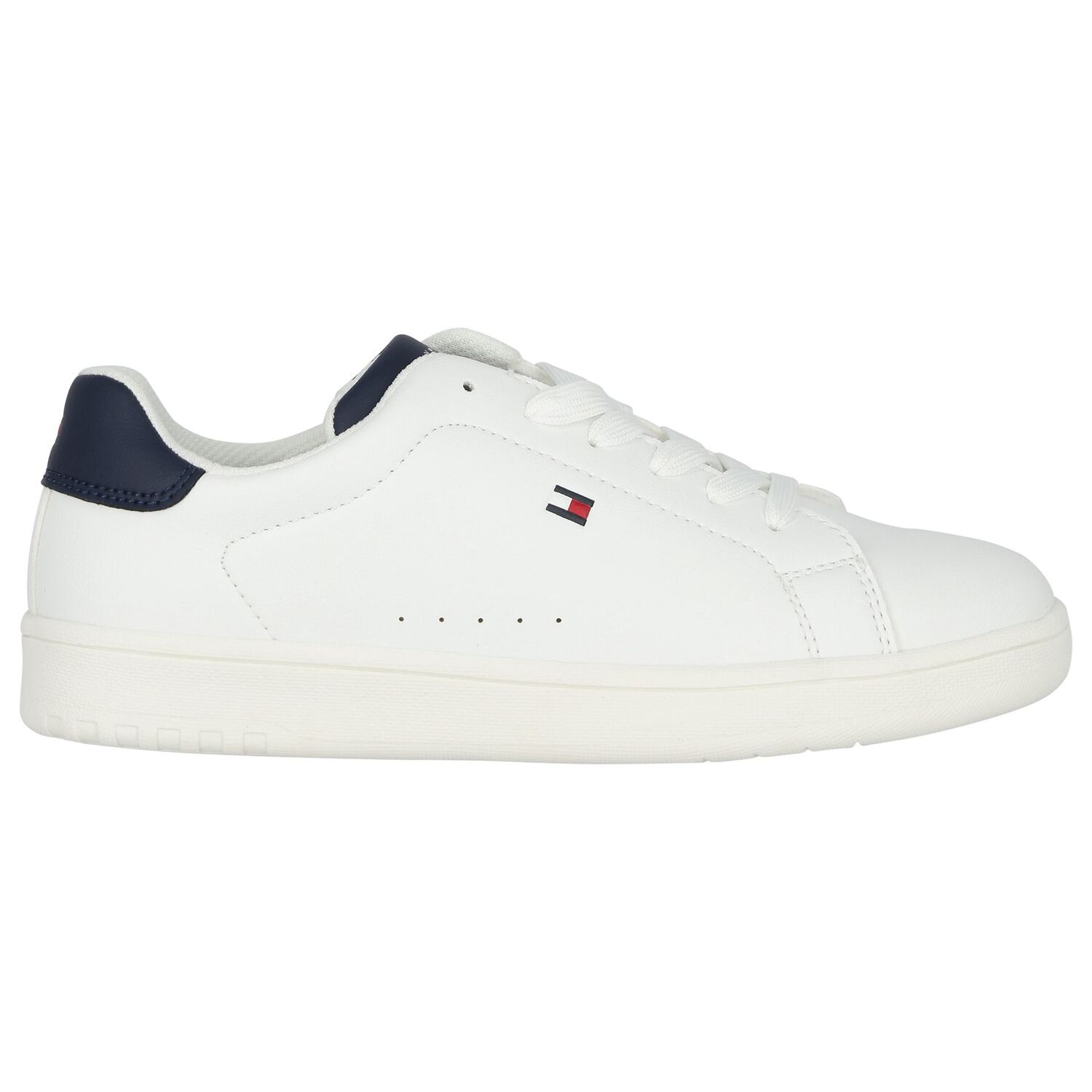 Boys White & Blue Logo Leather Trainers, 1, hi-res