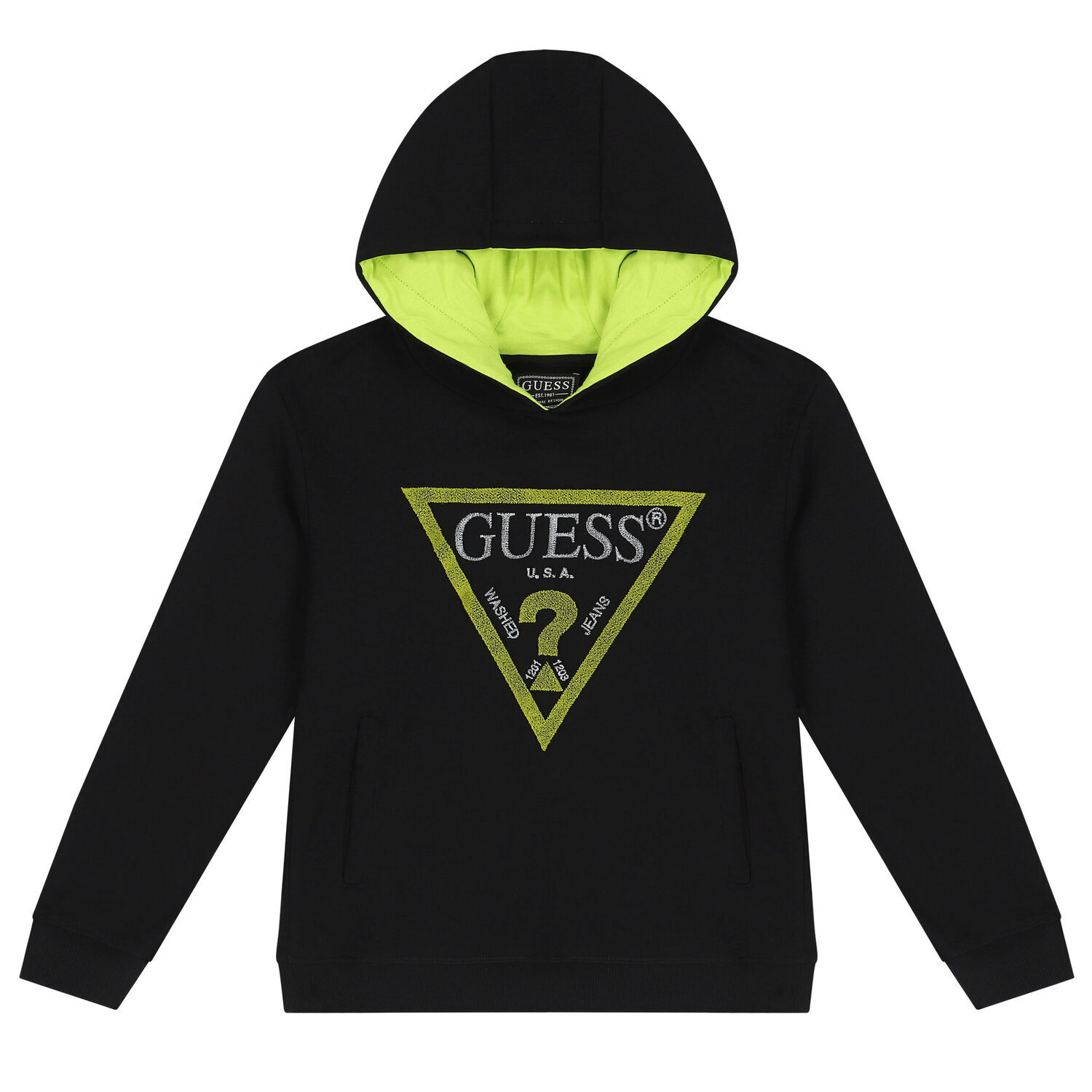 Boys Black Logo Hooded Top, 1, hi-res
