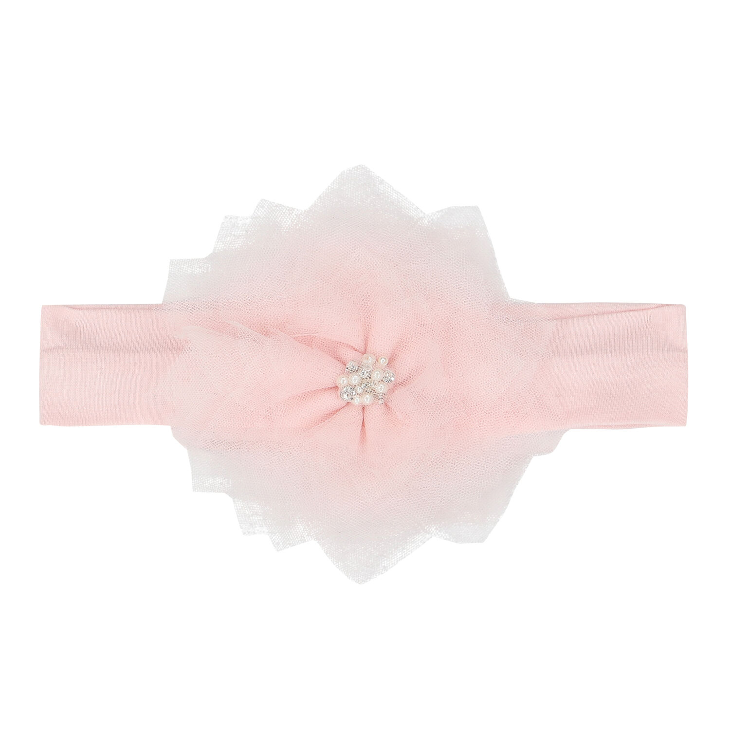 Girls Pink Tulle Flower Headband, 1, hi-res