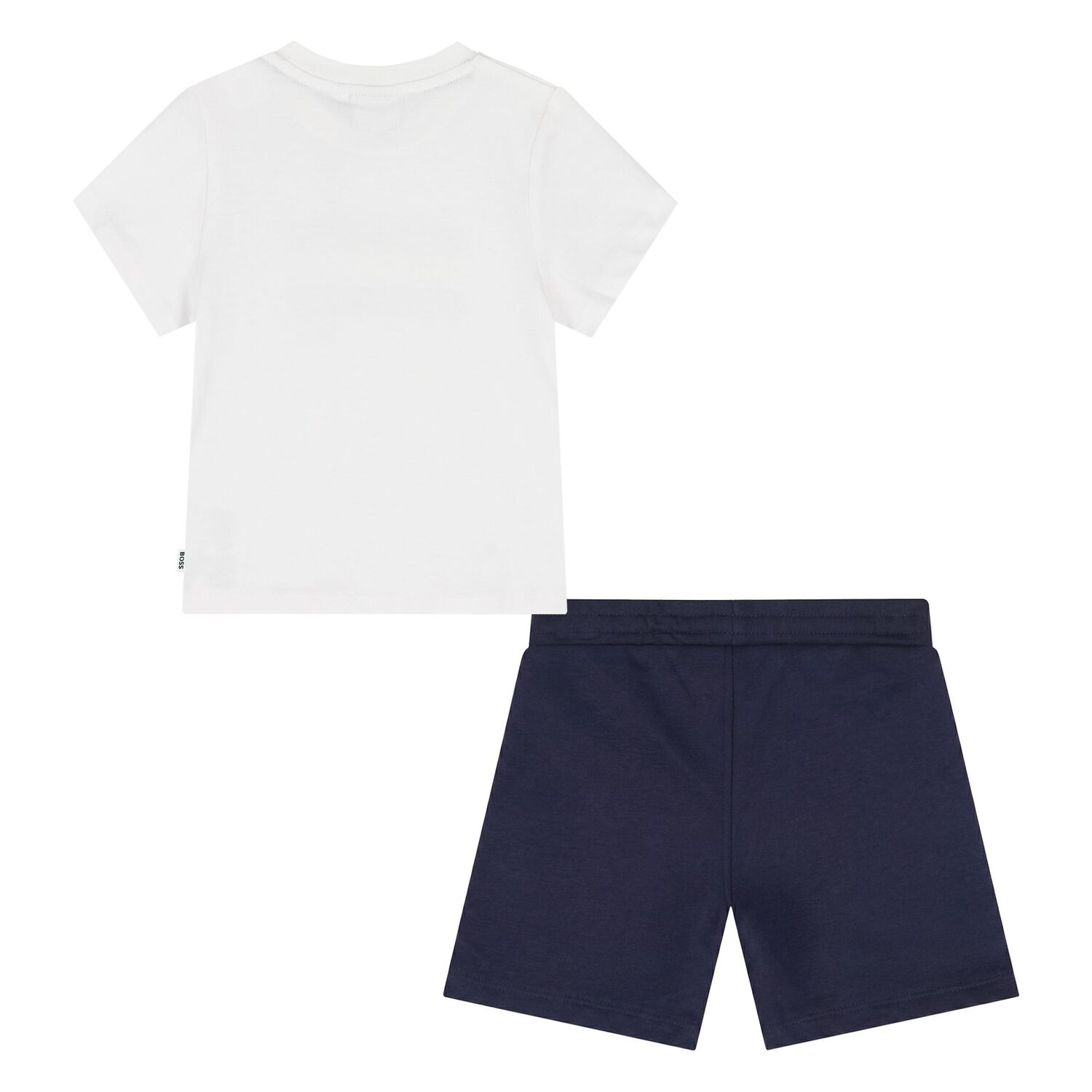Younger Boys Mini Me Navy Blue & White Logo Shorts Set, 1, hi-res