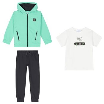 Boys Green & White Tracksuit Set
