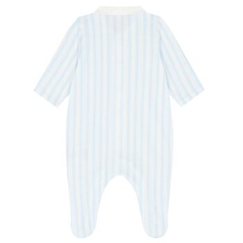 Baby Boys White & Blue Striped Babygrow