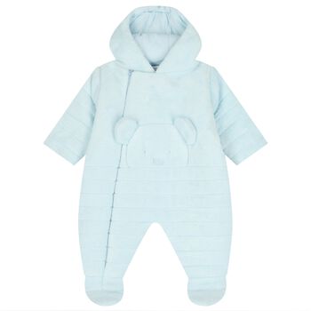 Baby Boys Blue Fleece Hooded Pramsuit
