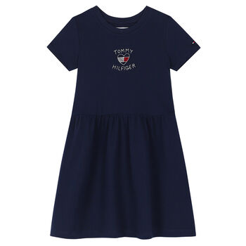 Girls Navy Logo Dress