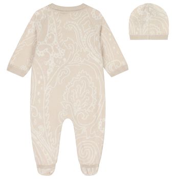 Beige Logo Paisley Knitted Babygrow Gift Set