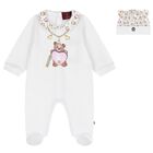 Baby Girls White Teddy Bear Logo Babygrow & Hat Gift Set, 1, hi-res