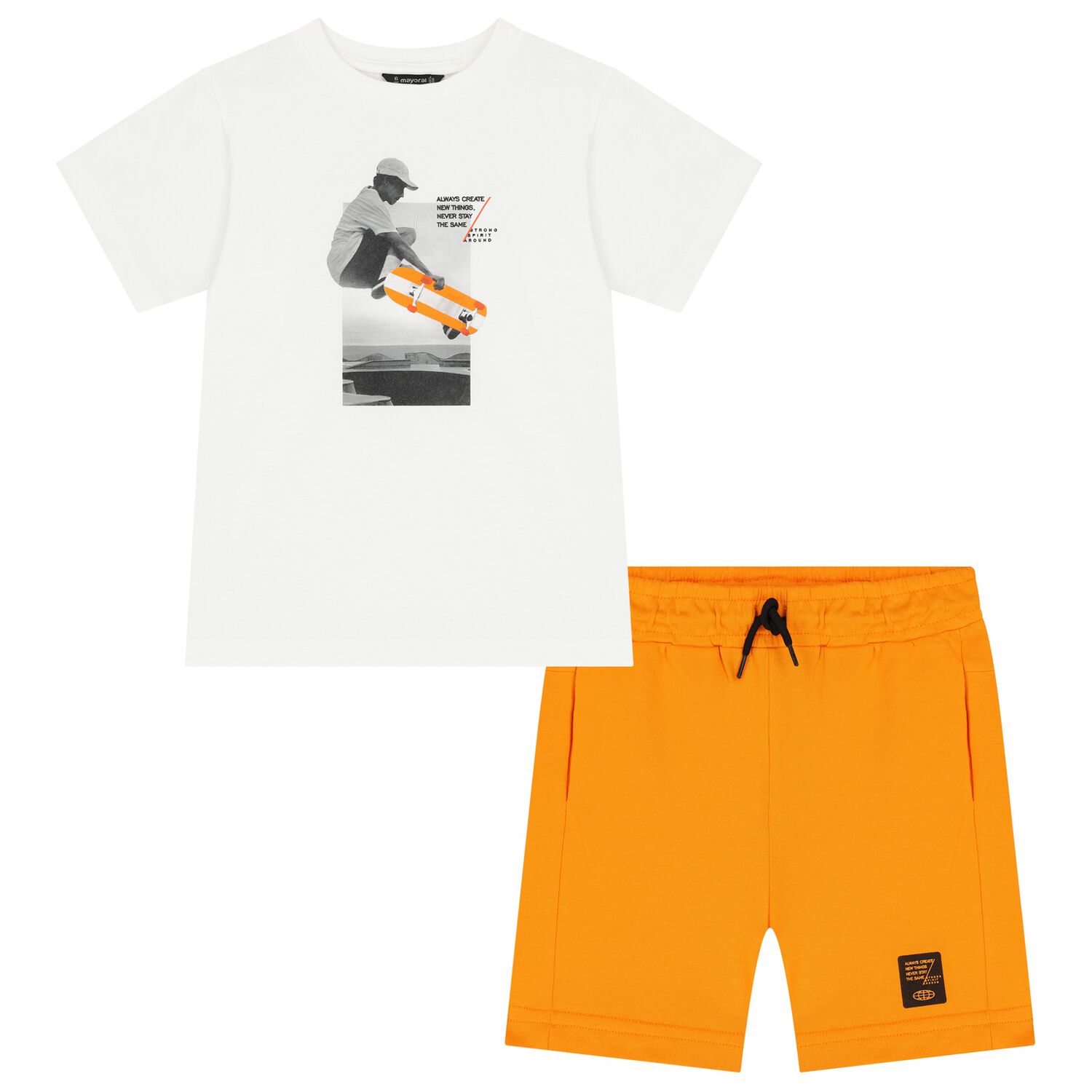 Boys White & Orange Short Set, 1, hi-res