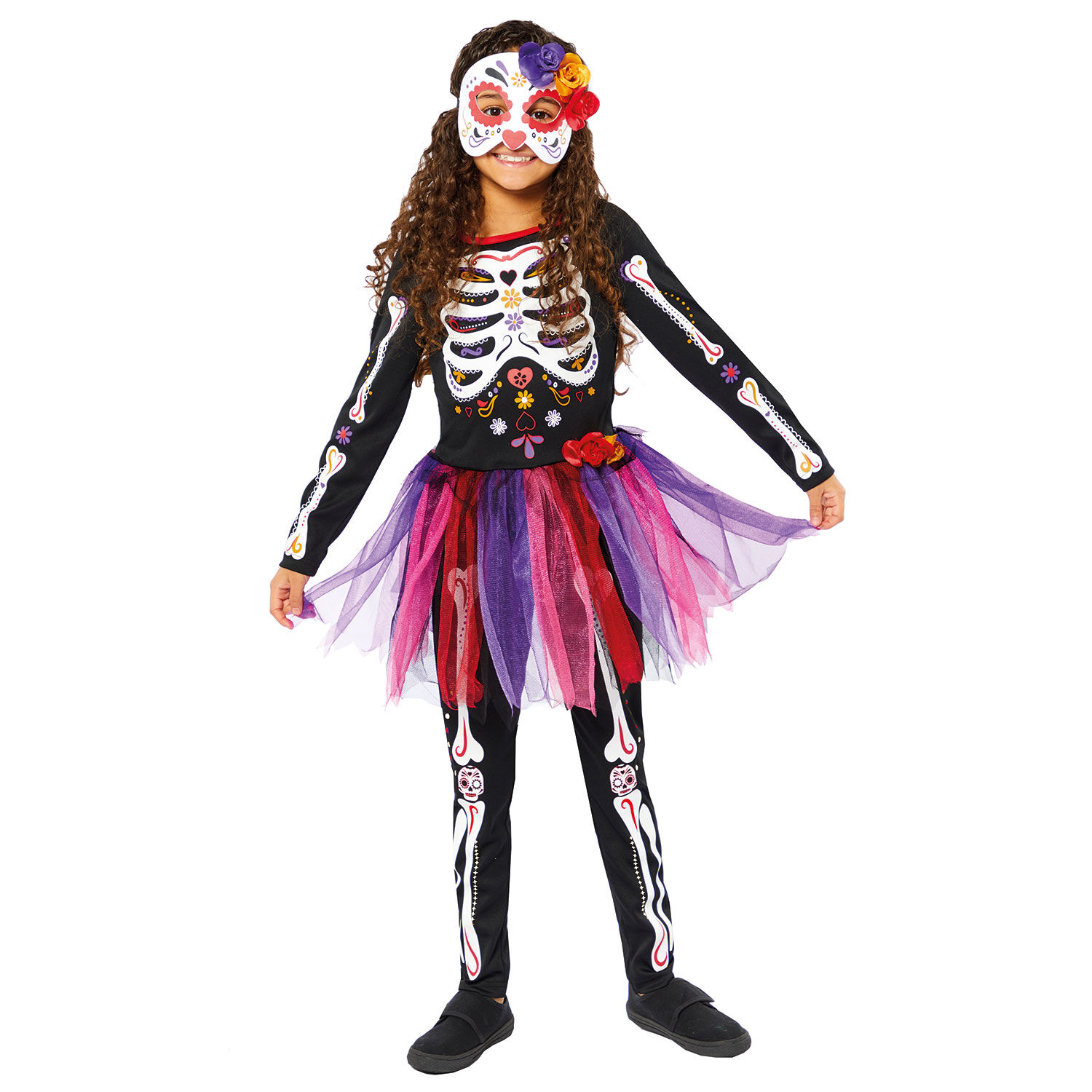 Girls Black Halloween Dia De Los Muertos Costume, 1, hi-res image number null
