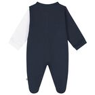 Boys Navy Blue & White Logo Babygrow, Hat & Bib Gift Set, 1, hi-res