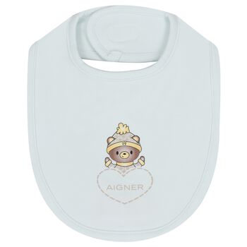 Baby Boys Blue Teddy Bear Logo Bib